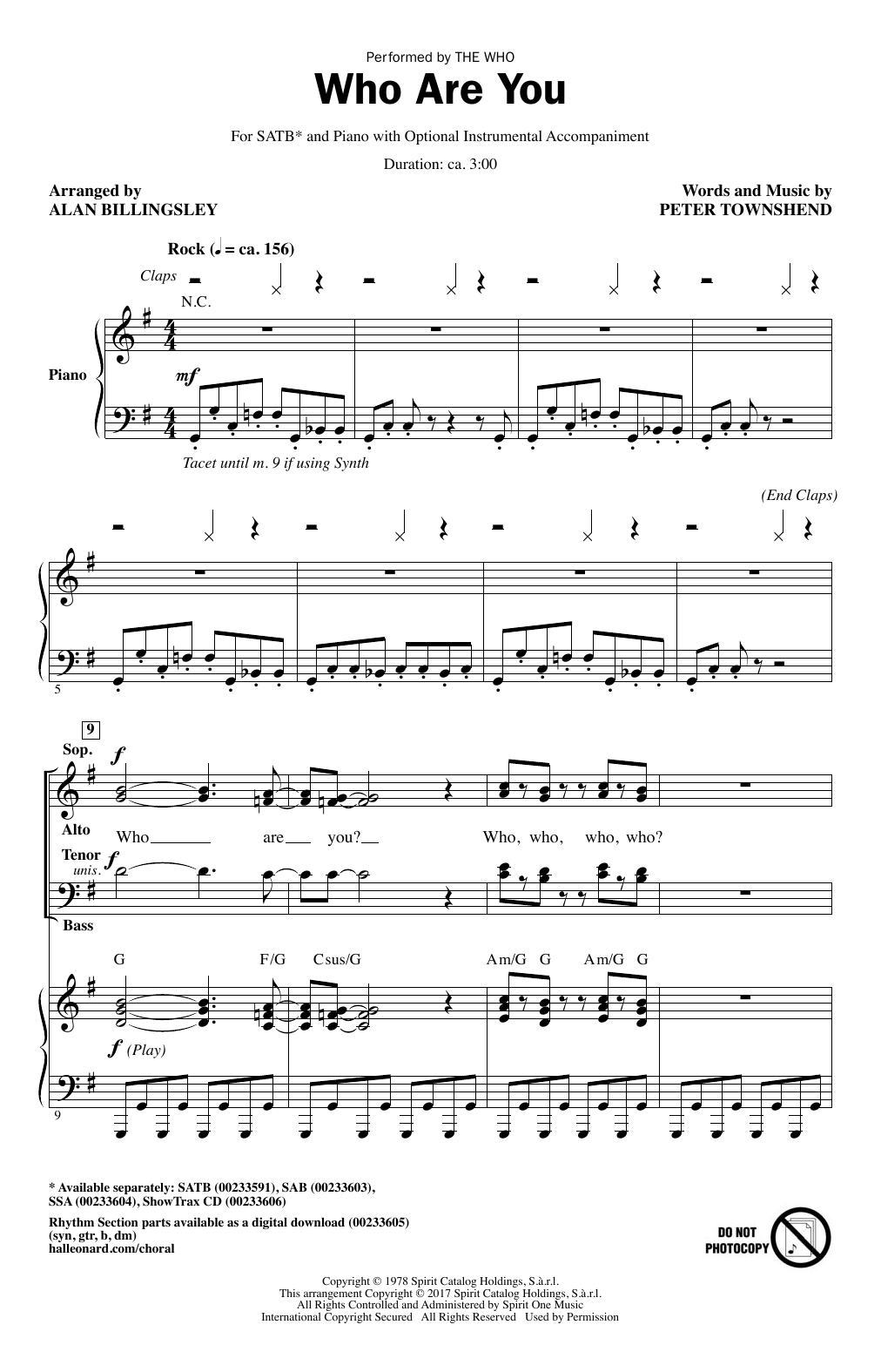 Download Alan Billingsley Who Are You Sheet Music and learn how to play SATB PDF digital score in minutes