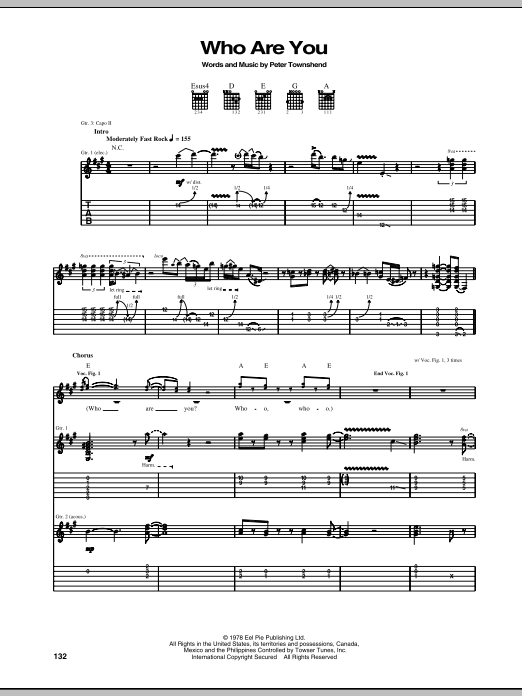 Download The Who Who Are You Sheet Music and learn how to play Guitar Tab PDF digital score in minutes