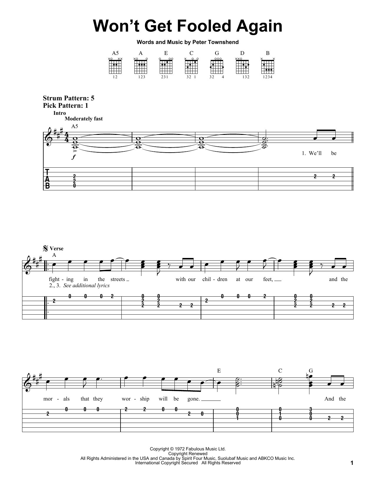 Download The Who Won't Get Fooled Again Sheet Music and learn how to play Guitar Lead Sheet PDF digital score in minutes