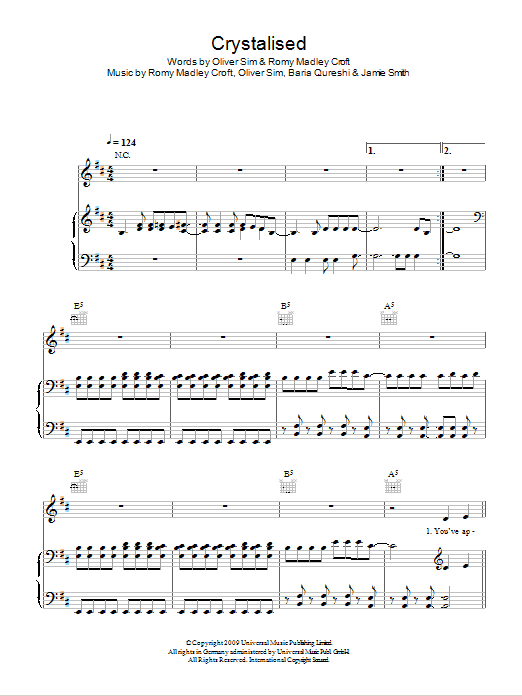 Download The XX Crystalised Sheet Music and learn how to play Piano, Vocal & Guitar (Right-Hand Melody) PDF digital score in minutes