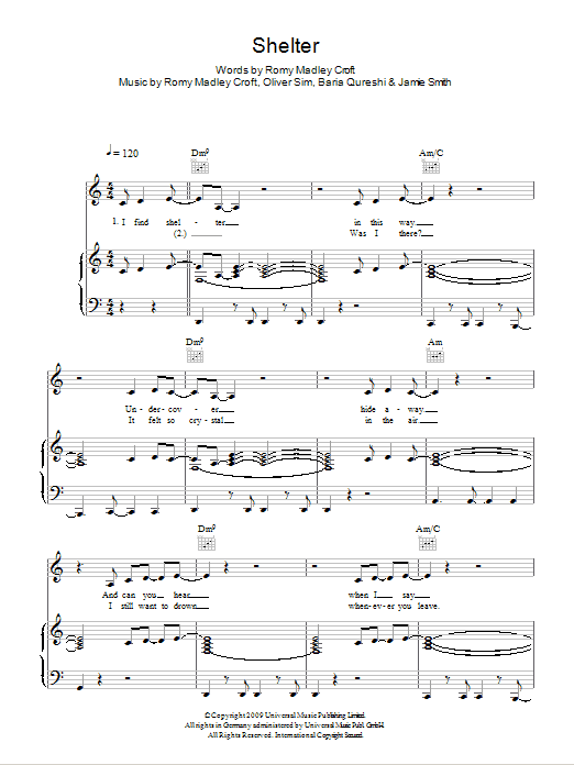 Download The XX Shelter Sheet Music and learn how to play Piano, Vocal & Guitar (Right-Hand Melody) PDF digital score in minutes