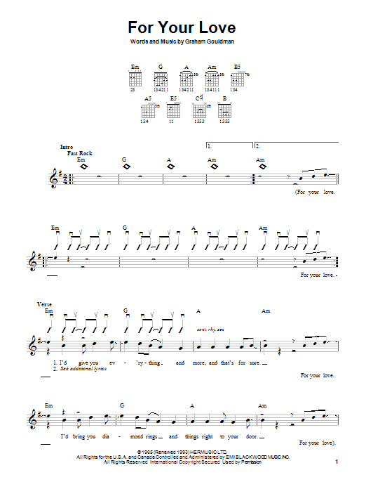 Download The Yardbirds For Your Love Sheet Music and learn how to play Easy Guitar PDF digital score in minutes