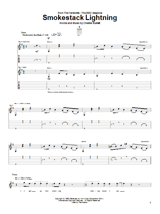 Download The Yardbirds Smokestack Lightning Sheet Music and learn how to play Guitar Tab PDF digital score in minutes