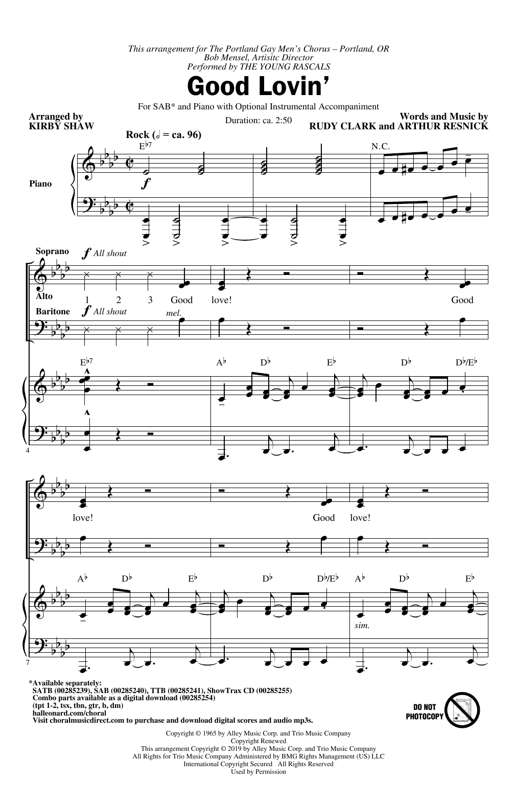 Download The Young Rascals Good Lovin' (arr. Kirby Shaw) Sheet Music and learn how to play TTBB Choir PDF digital score in minutes