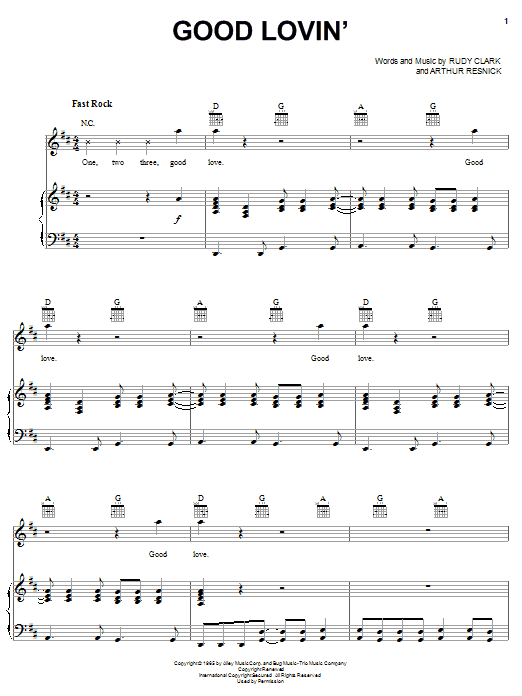 Download The Young Rascals Good Lovin' Sheet Music and learn how to play Guitar Tab PDF digital score in minutes