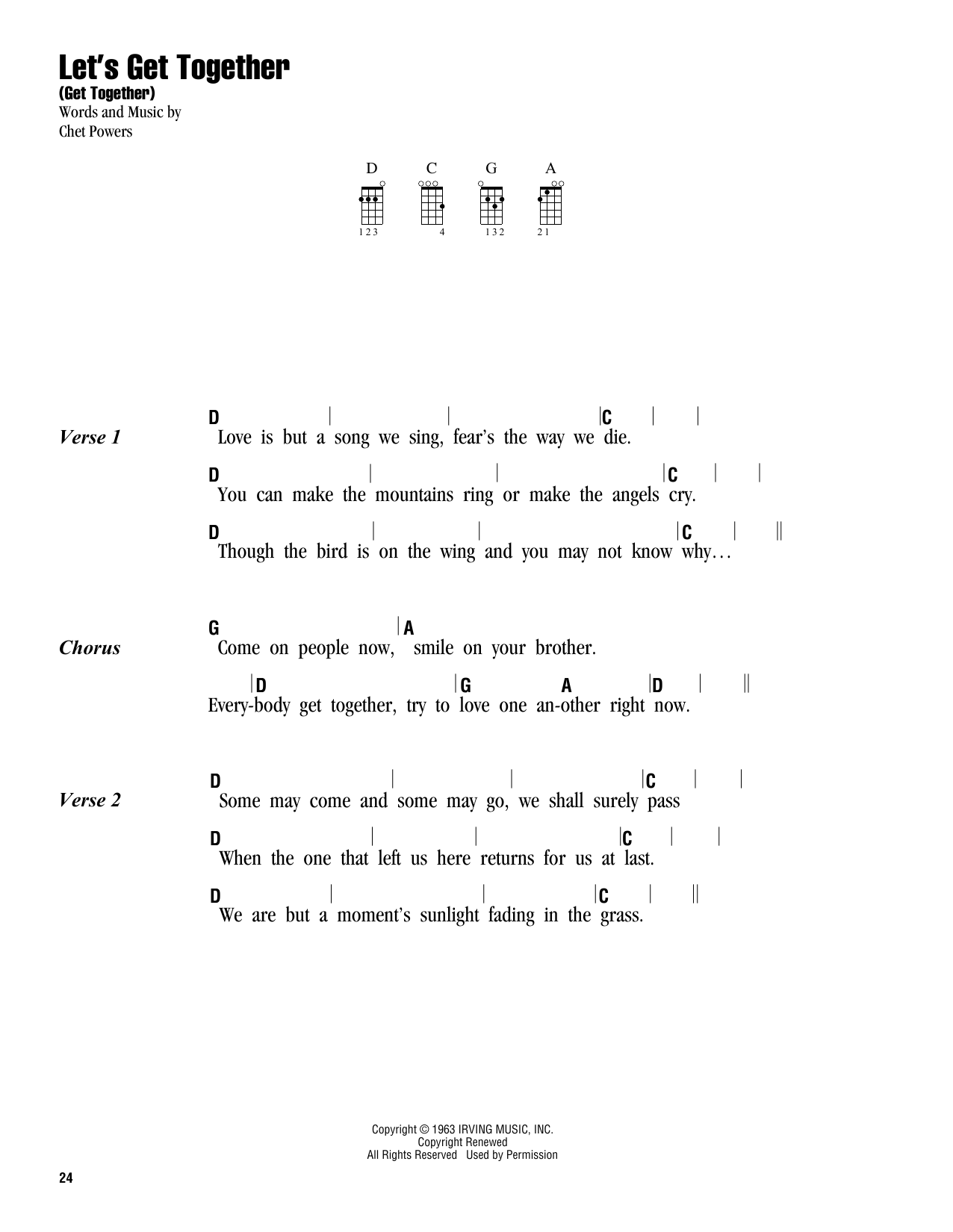 Download The Youngbloods Let's Get Together (Get Together) Sheet Music and learn how to play Real Book – Melody, Lyrics & Chords PDF digital score in minutes