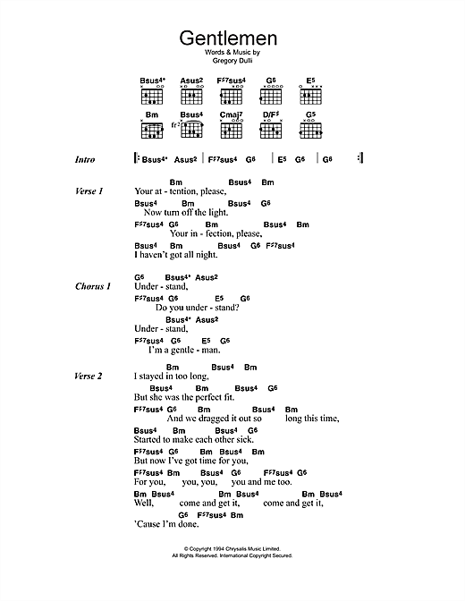 Download The Afghan Whigs Gentlemen Sheet Music and learn how to play Lyrics & Chords PDF digital score in minutes