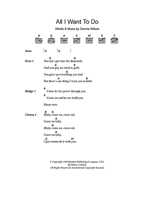 Download The Beach Boys All I Want To Do Sheet Music and learn how to play Lyrics & Chords PDF digital score in minutes