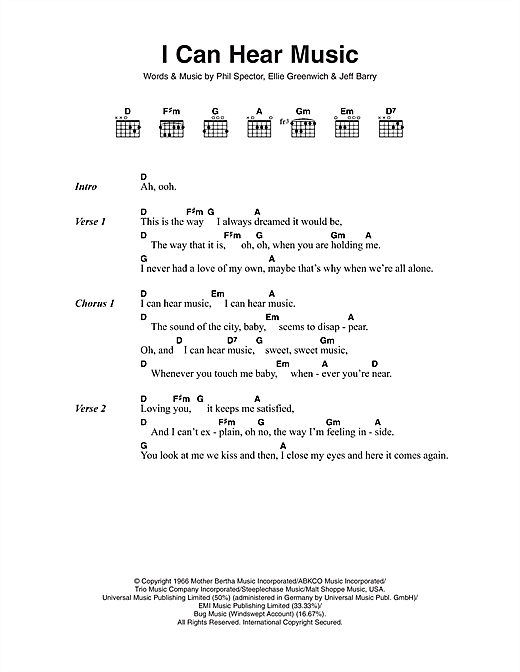Download The Beach Boys I Can Hear Music Sheet Music and learn how to play Lyrics & Chords PDF digital score in minutes