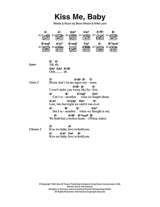 Download The Beach Boys Kiss Me, Baby Sheet Music and learn how to play Lyrics & Chords PDF digital score in minutes