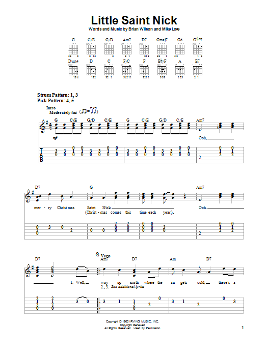 The Beach Boys Little Saint Nick Sheet Music Notes Chords Guitar Tab Play Along Download Pop 29250 Pdf