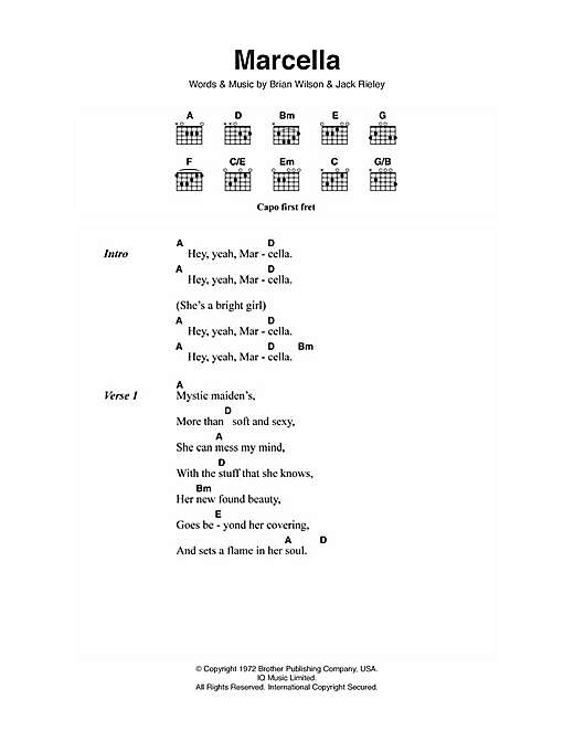 Download The Beach Boys Marcella Sheet Music and learn how to play Lyrics & Chords PDF digital score in minutes