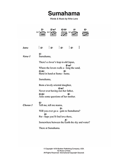 Download The Beach Boys Sumahama Sheet Music and learn how to play Lyrics & Chords PDF digital score in minutes