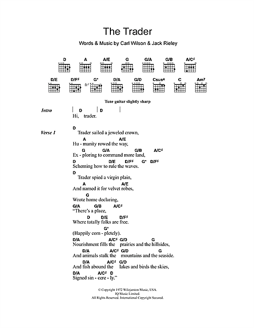 Download The Beach Boys The Trader Sheet Music and learn how to play Lyrics & Chords PDF digital score in minutes