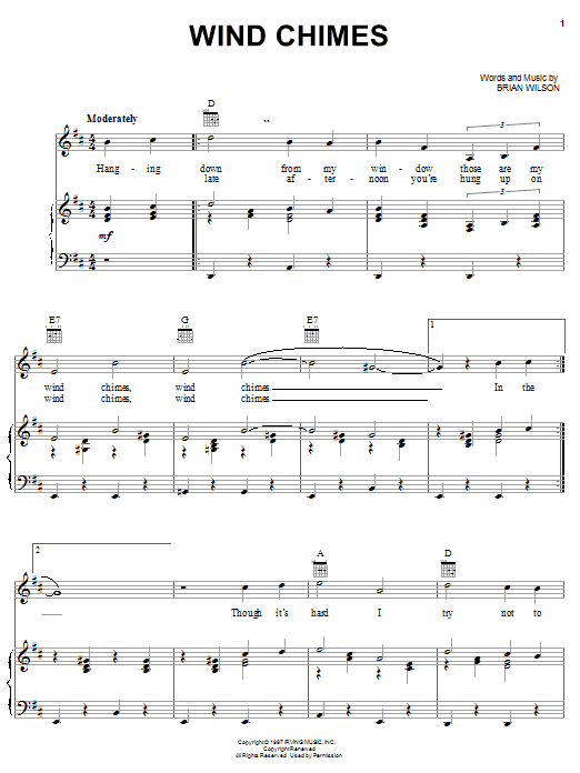 The Beach Boys "Wind Chimes" Sheet Music Notes Download Printable PDF