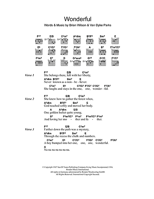 Download The Beach Boys Wonderful Sheet Music and learn how to play Lyrics & Chords PDF digital score in minutes