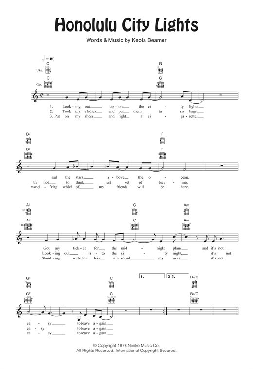 Download The Beamer Brothers Honolulu City Lights Sheet Music and learn how to play Ukulele PDF digital score in minutes