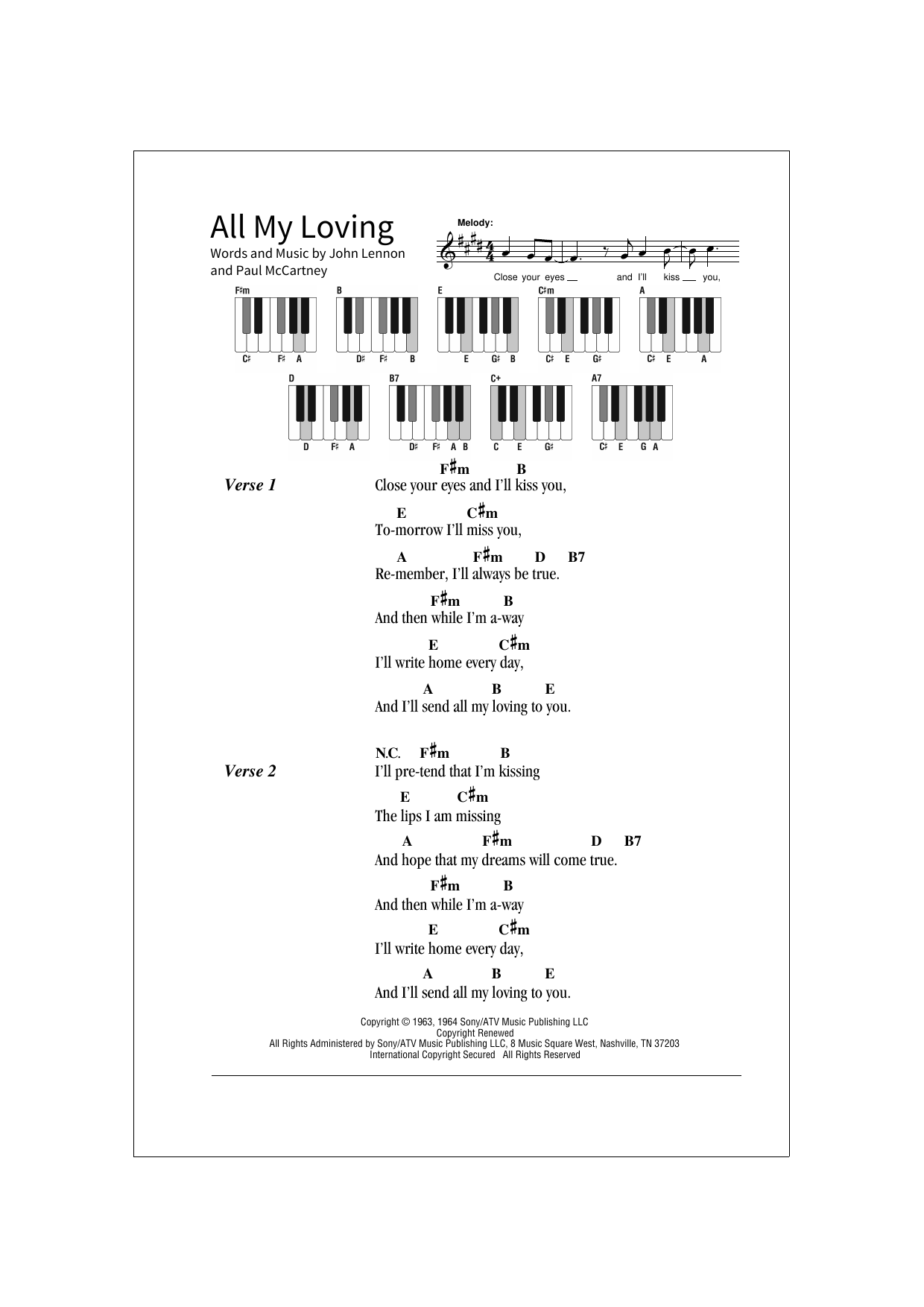 Download The Beatles All My Loving Sheet Music and learn how to play Guitar Tab PDF digital score in minutes