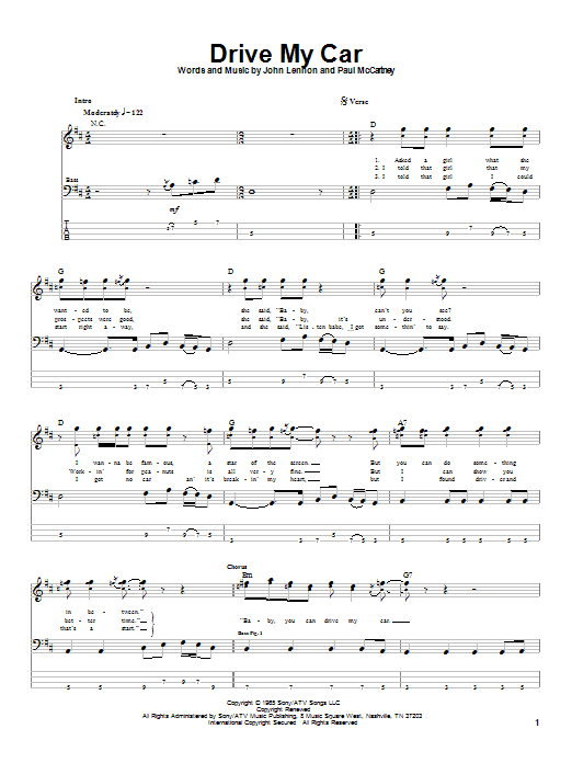 Download The Beatles Drive My Car Sheet Music and learn how to play Guitar Tab PDF digital score in minutes