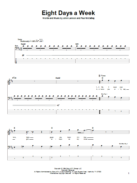 Download The Beatles Eight Days A Week Sheet Music and learn how to play Guitar Tab PDF digital score in minutes