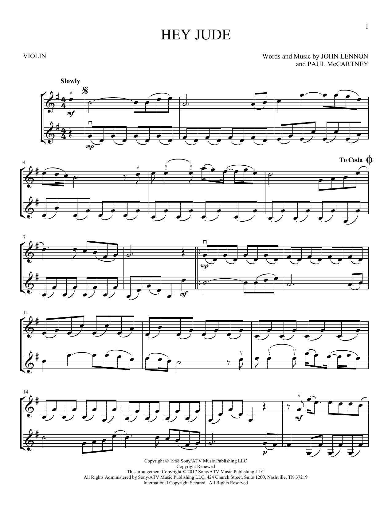 The Beatles Hey Jude Sheet Music Notes Download Printable PDF Score 