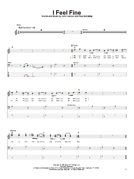 Download The Beatles I Feel Fine Sheet Music and learn how to play Guitar Tab PDF digital score in minutes
