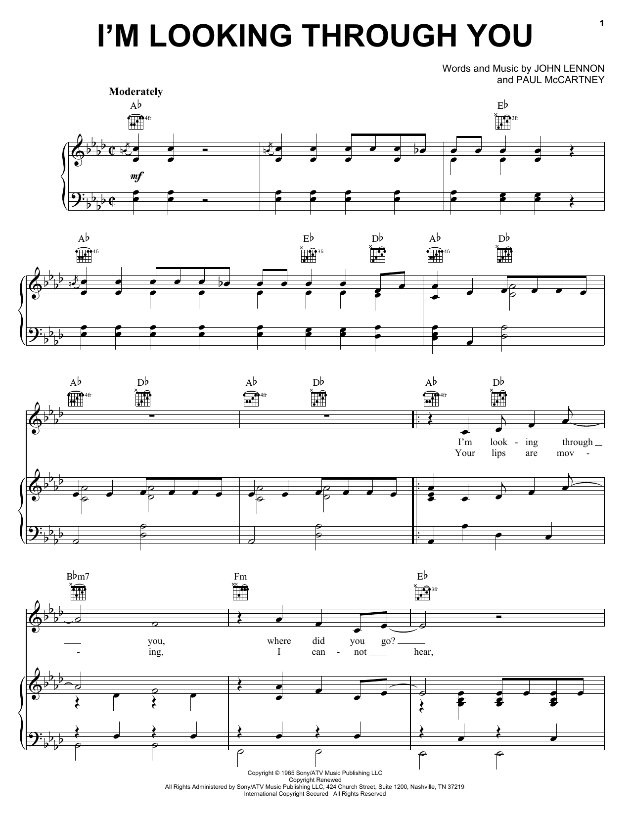 The Beatles I M Looking Through You Sheet Music Notes Chords Melody Line Lyrics Chords Download Pop Pdf