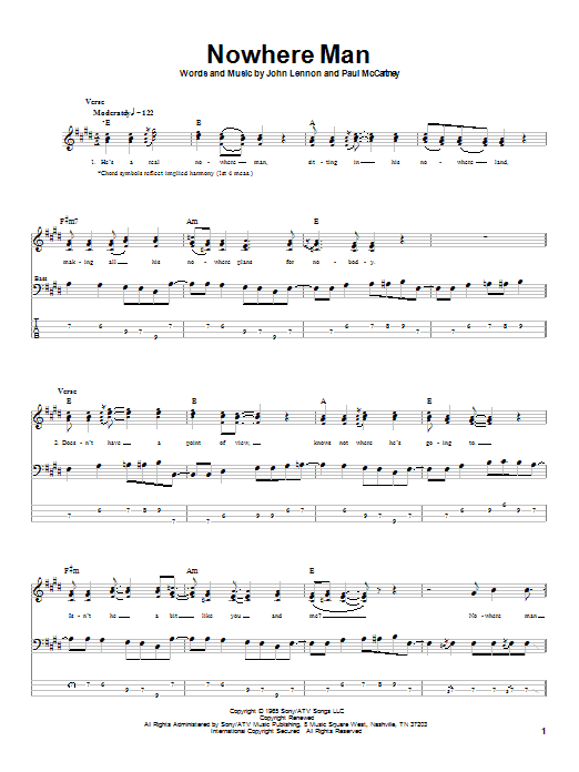 Download The Beatles Nowhere Man Sheet Music and learn how to play Guitar Tab PDF digital score in minutes