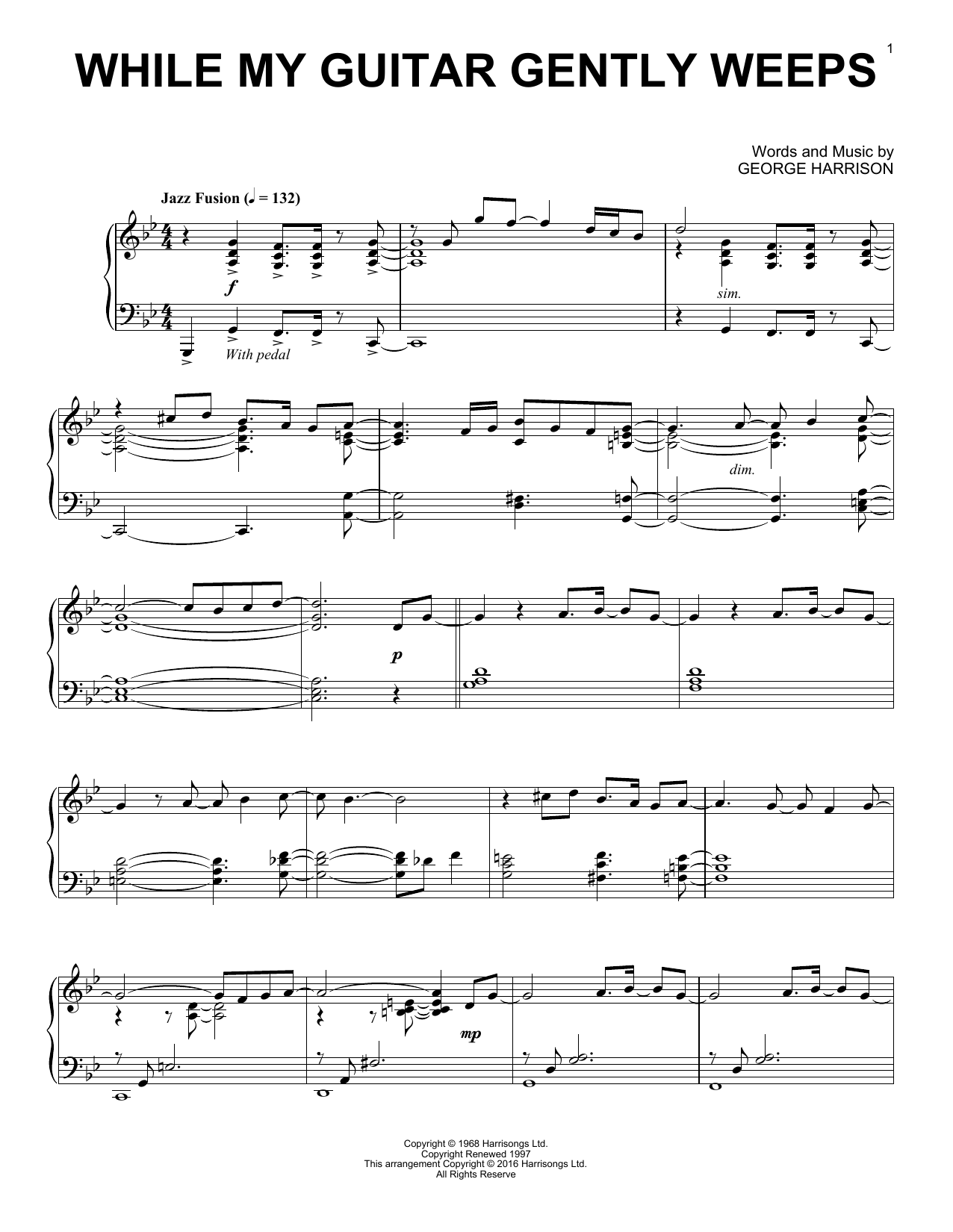 The Beatles "While My Guitar Gently Weeps [Jazz version]" Sheet Music Notes  | Download Printable PDF Score 176031