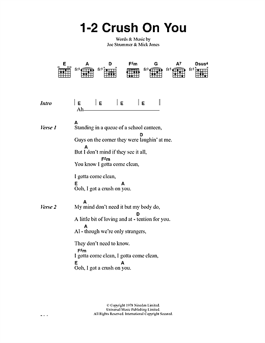 Download The Clash 1-2 Crush On You Sheet Music and learn how to play Lyrics & Chords PDF digital score in minutes