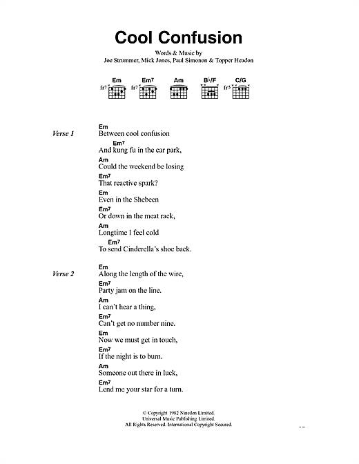 Download The Clash Cool Confusion Sheet Music and learn how to play Lyrics & Chords PDF digital score in minutes