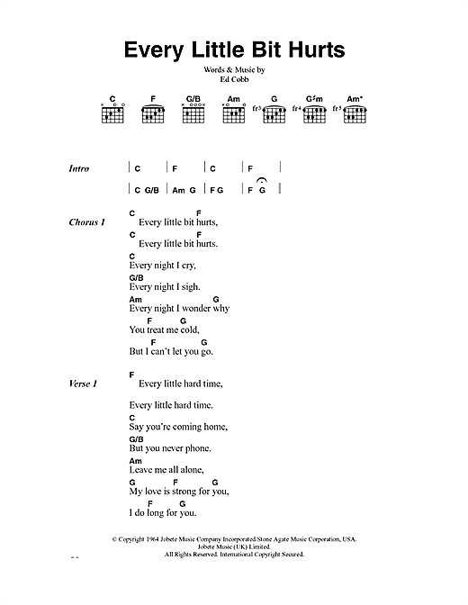 Download The Clash Every Little Bit Hurts Sheet Music and learn how to play Lyrics & Chords PDF digital score in minutes