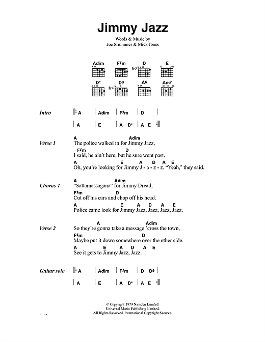 Download The Clash Jimmy Jazz Sheet Music and learn how to play Lyrics & Chords PDF digital score in minutes
