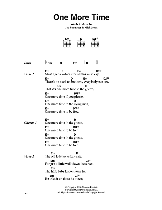 Download The Clash One More Time Sheet Music and learn how to play Lyrics & Chords PDF digital score in minutes