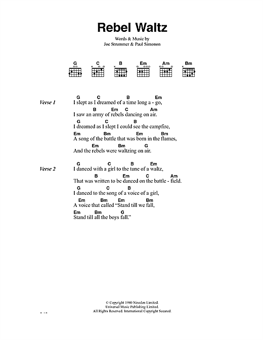 Download The Clash Rebel Waltz Sheet Music and learn how to play Lyrics & Chords PDF digital score in minutes