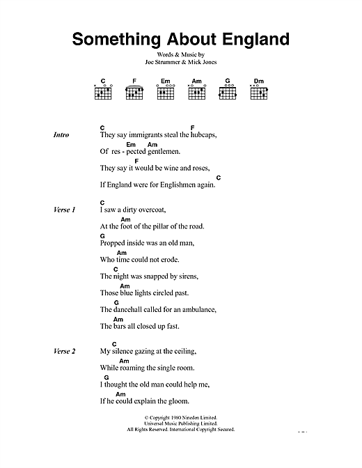 Download The Clash Something About England Sheet Music and learn how to play Lyrics & Chords PDF digital score in minutes