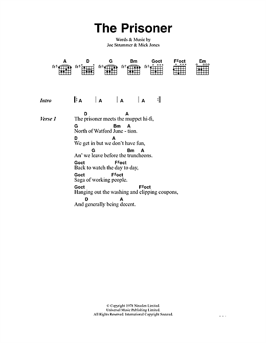 Download The Clash The Prisoner Sheet Music and learn how to play Lyrics & Chords PDF digital score in minutes
