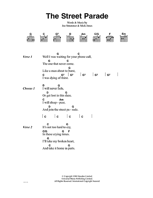 Download The Clash The Street Parade Sheet Music and learn how to play Lyrics & Chords PDF digital score in minutes