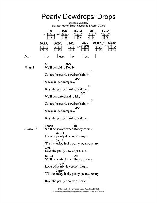 Download The Cocteau Twins Pearly Dewdrops' Drops Sheet Music and learn how to play Lyrics & Chords PDF digital score in minutes