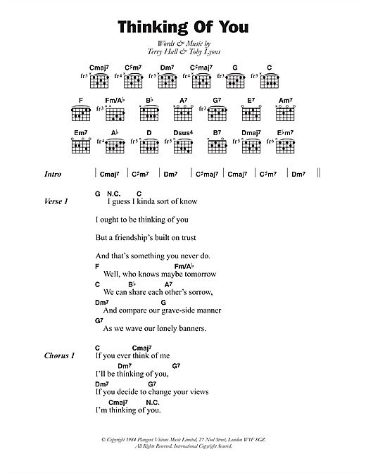 Download The Colourfield Thinking Of You Sheet Music and learn how to play Lyrics & Chords PDF digital score in minutes