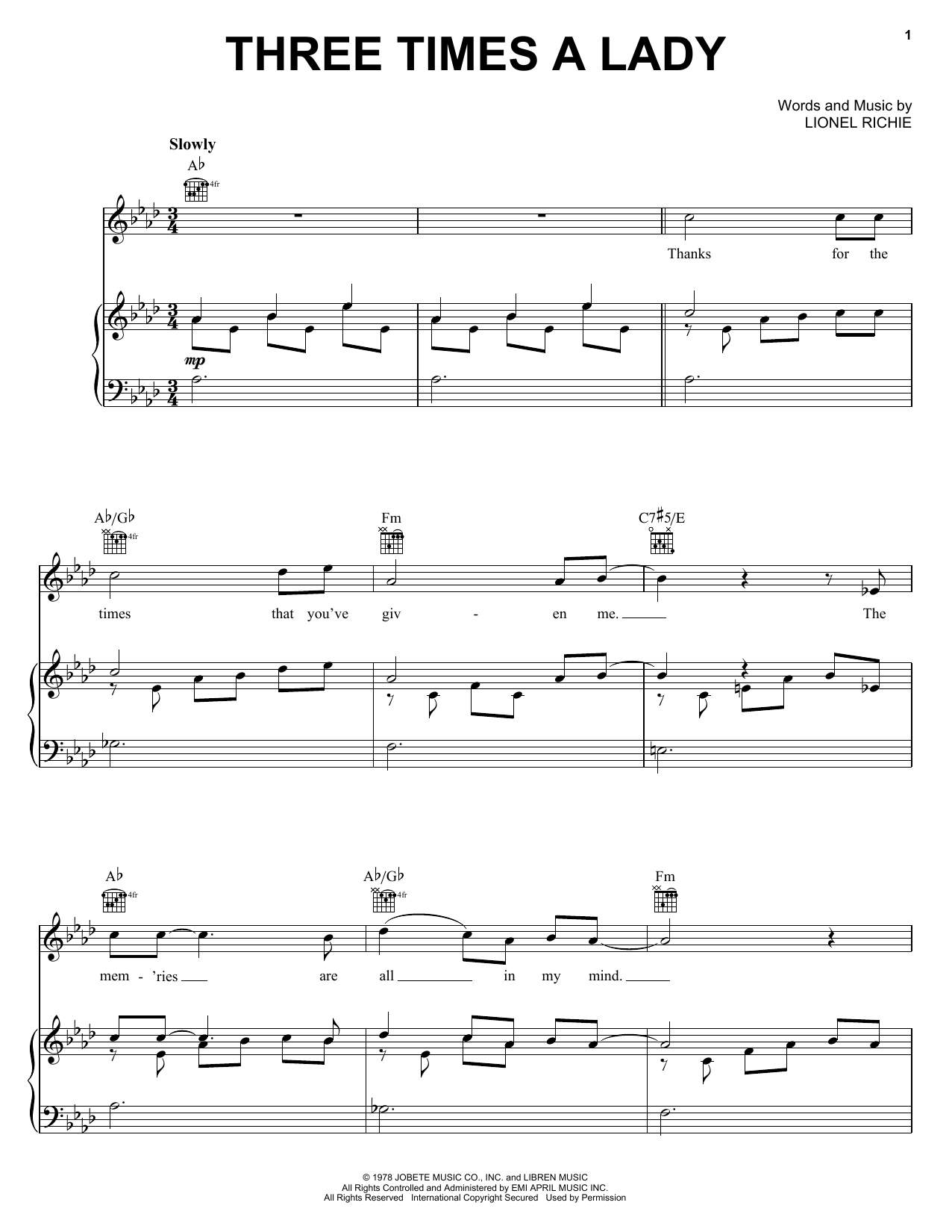 The Commodores Three Times A Lady Sheet Music Notes Download Printable Pdf Score