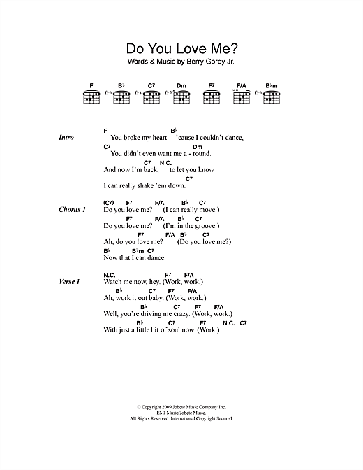 Download The Contours Do You Love Me? Sheet Music and learn how to play Lyrics & Chords PDF digital score in minutes