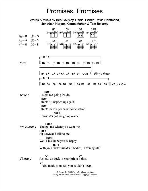 Download The Cooper Temple Clause Promises Promises Sheet Music and learn how to play Lyrics & Chords PDF digital score in minutes