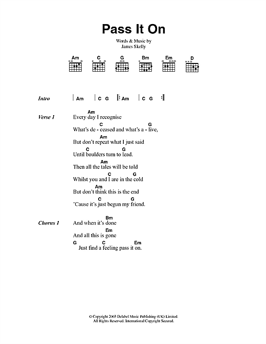 Download The Coral Pass It On Sheet Music and learn how to play Lyrics & Chords PDF digital score in minutes