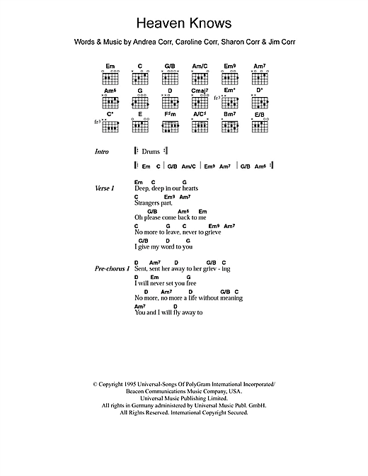 Download The Corrs Heaven Knows Sheet Music and learn how to play Keyboard PDF digital score in minutes