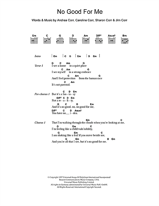 Download The Corrs No Good For Me Sheet Music and learn how to play Keyboard PDF digital score in minutes