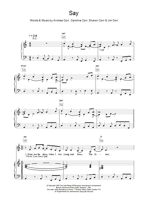 Download The Corrs Sheet Music and learn how to play Piano, Vocal & Guitar PDF score in minutes