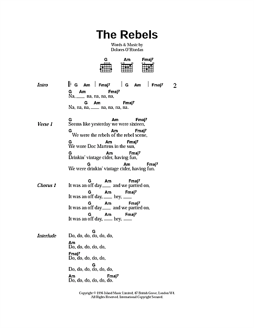 Download The Cranberries The Rebels Sheet Music and learn how to play Lyrics & Chords PDF digital score in minutes