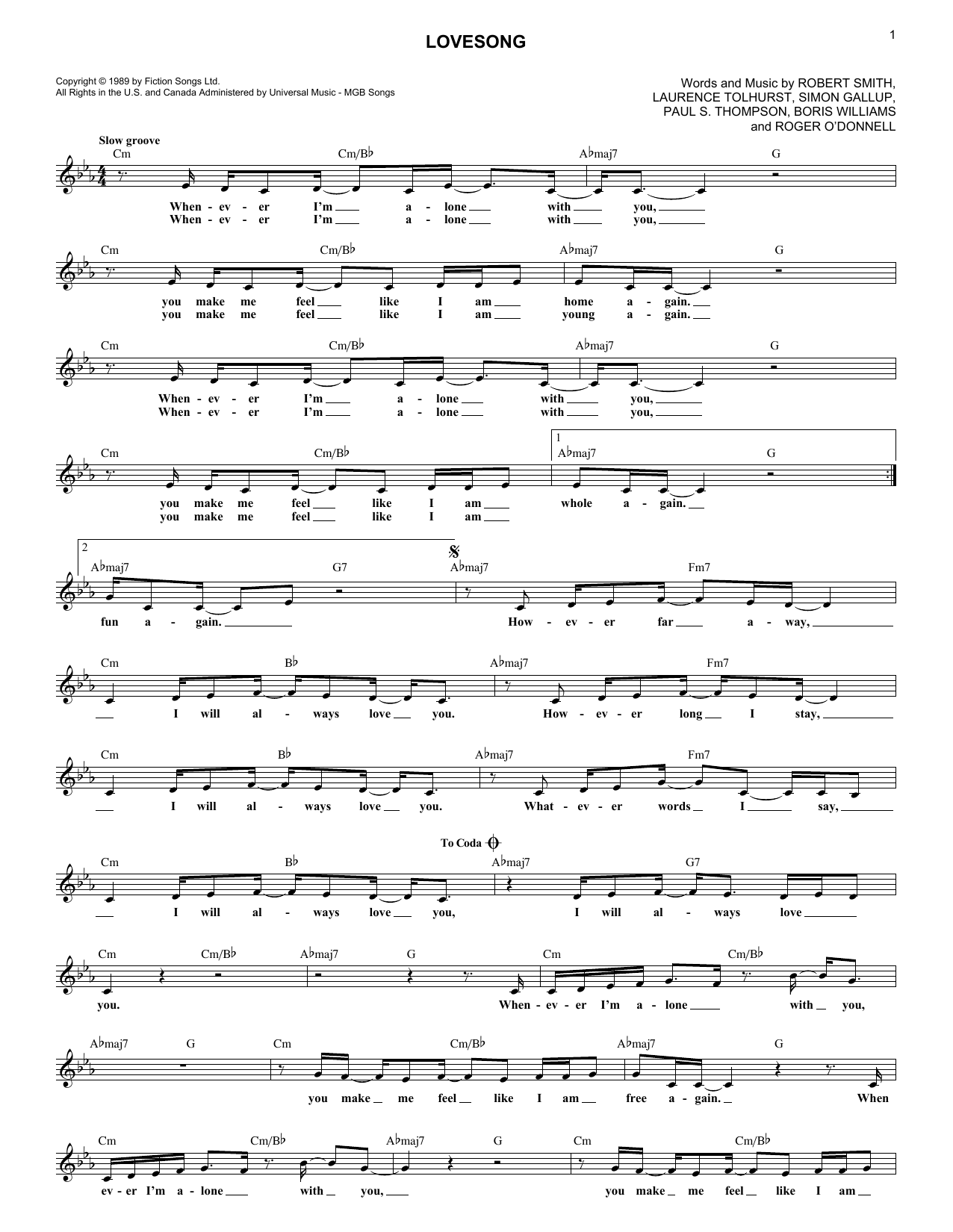 The Cure 'Lovesong' Sheet Music Notes, Chords | Download Printabl...