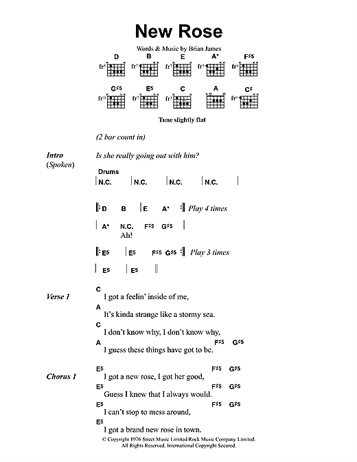 Download The Damned New Rose Sheet Music and learn how to play Lyrics & Chords PDF digital score in minutes